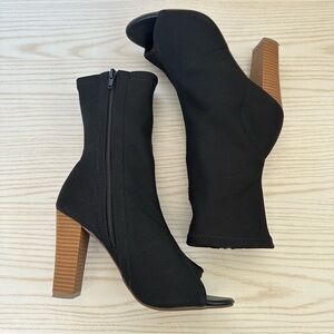 Groove Boho Calf Side Zip Block Heel Peep Toe Boots Baylee Black Size 6.5